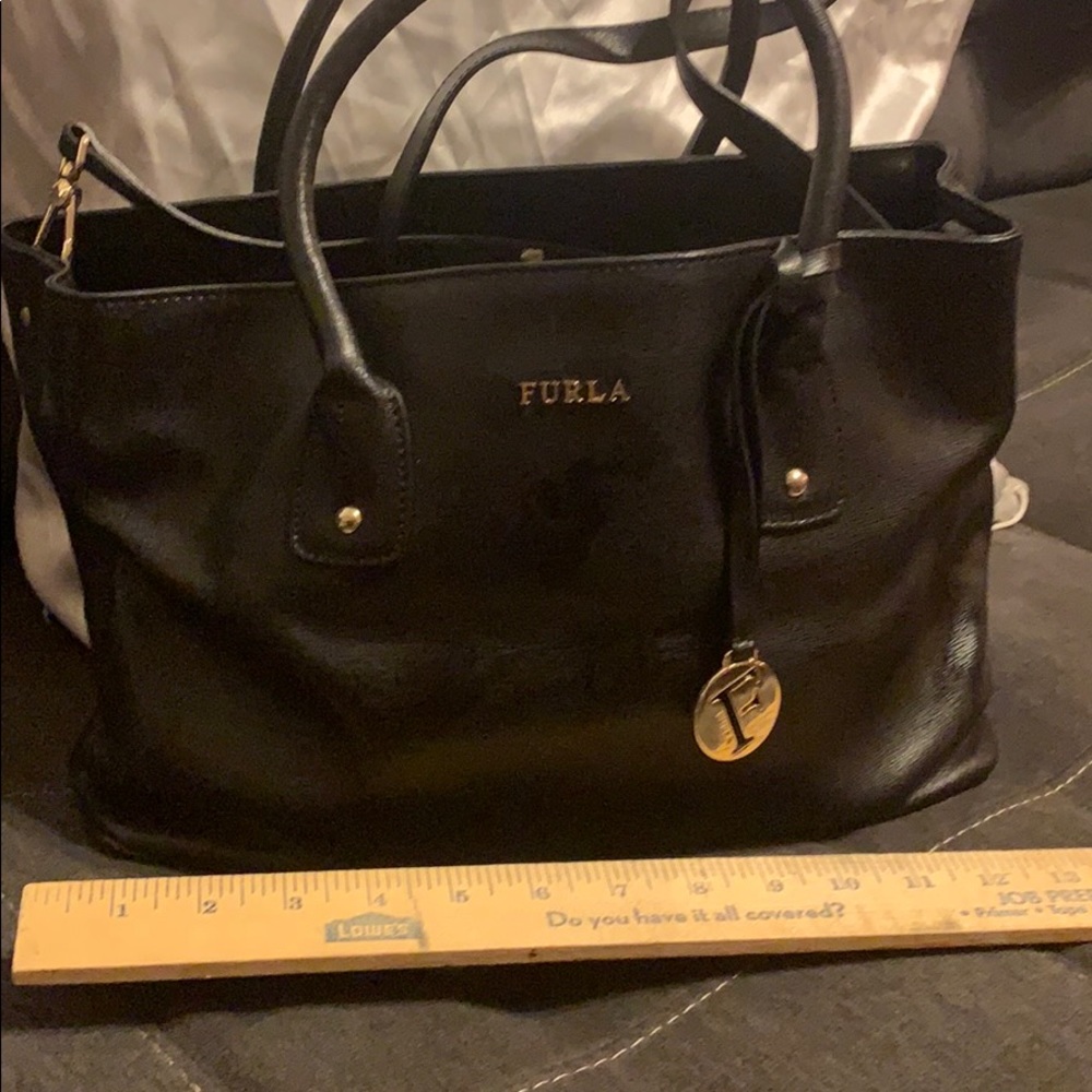 Black Furla tote with shoulder strap